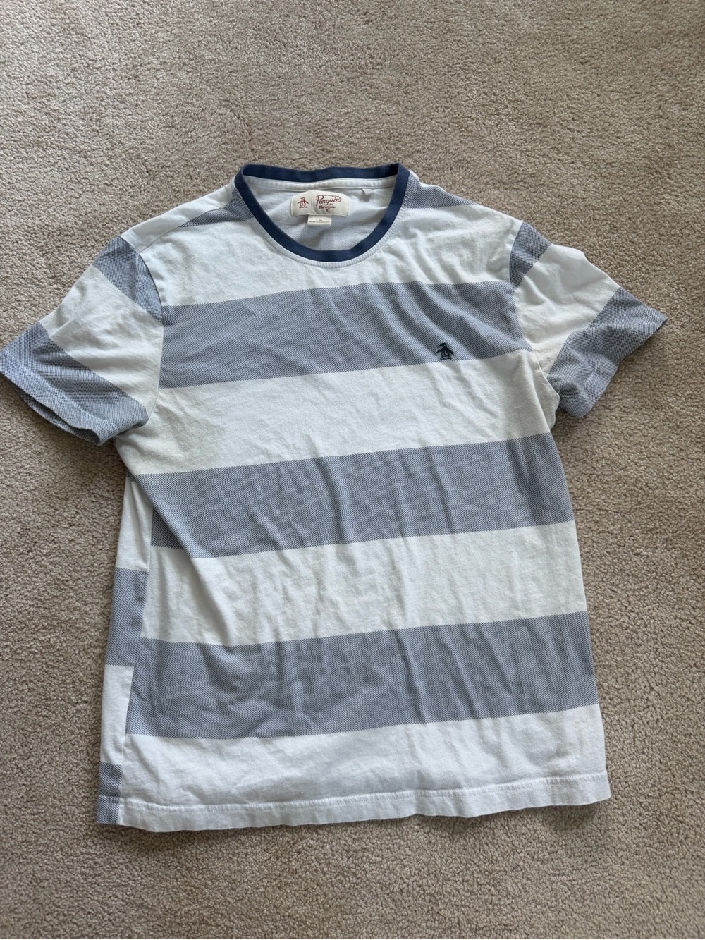 Striped Short-Sleeve Crewneck T-Shirt - White & Light Blue